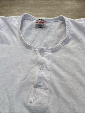Vintage 1960s Race Brand Henley Button T Shirt Men's 42 White Classic Goldstar